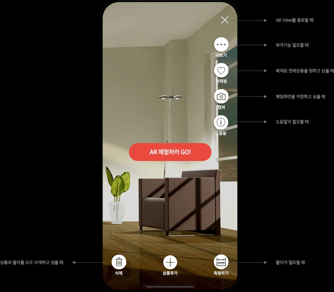 롯데홈쇼핑 AR 가구 배치 조작 가이드